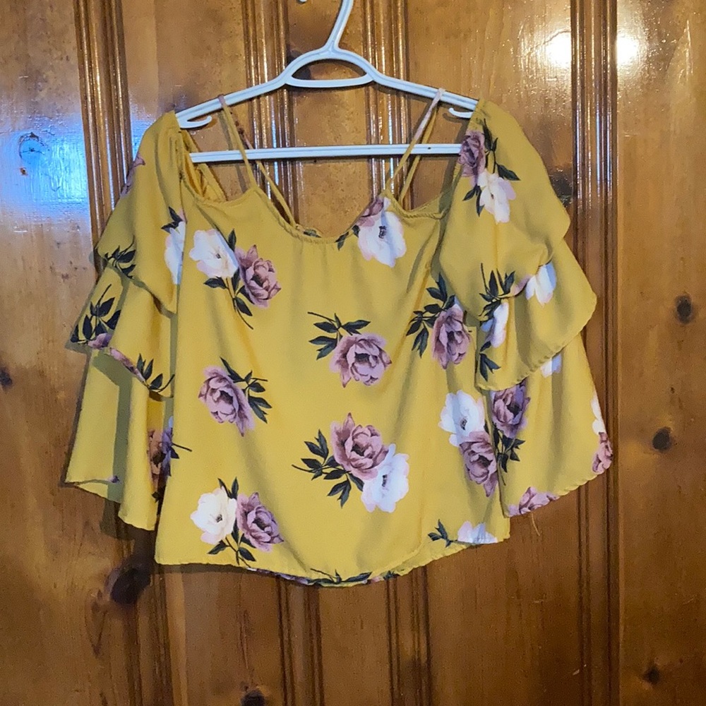Yellow Off The Shoulder Flowy Shirt